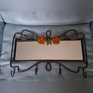 Floral Wall Mirror with Hooks